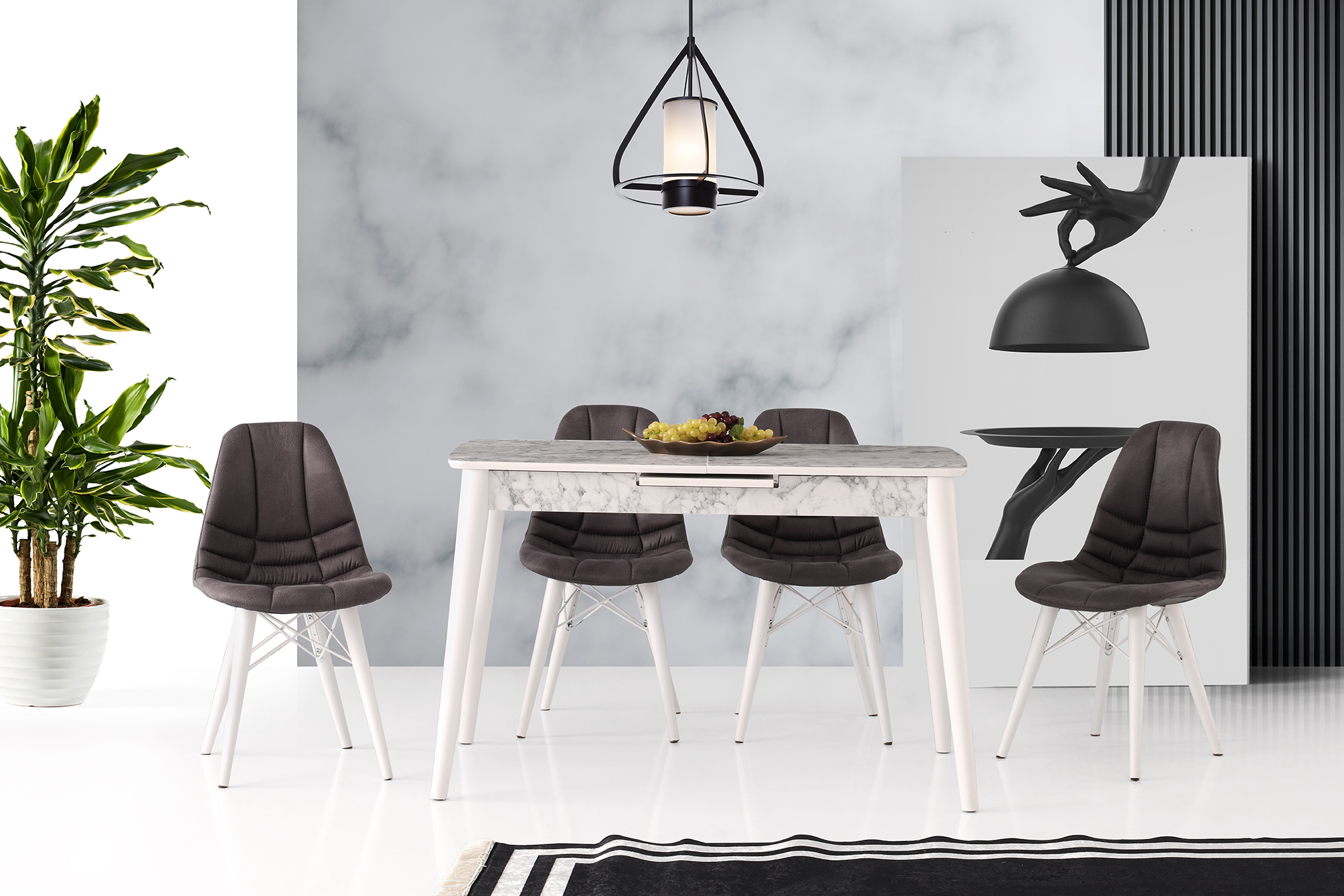 Betie Gala Sandalye Beyaz Mermer Desenli Mutfak Masa Betie Gala Sandalye Beyaz Mermer Desenli Mutfak Masa