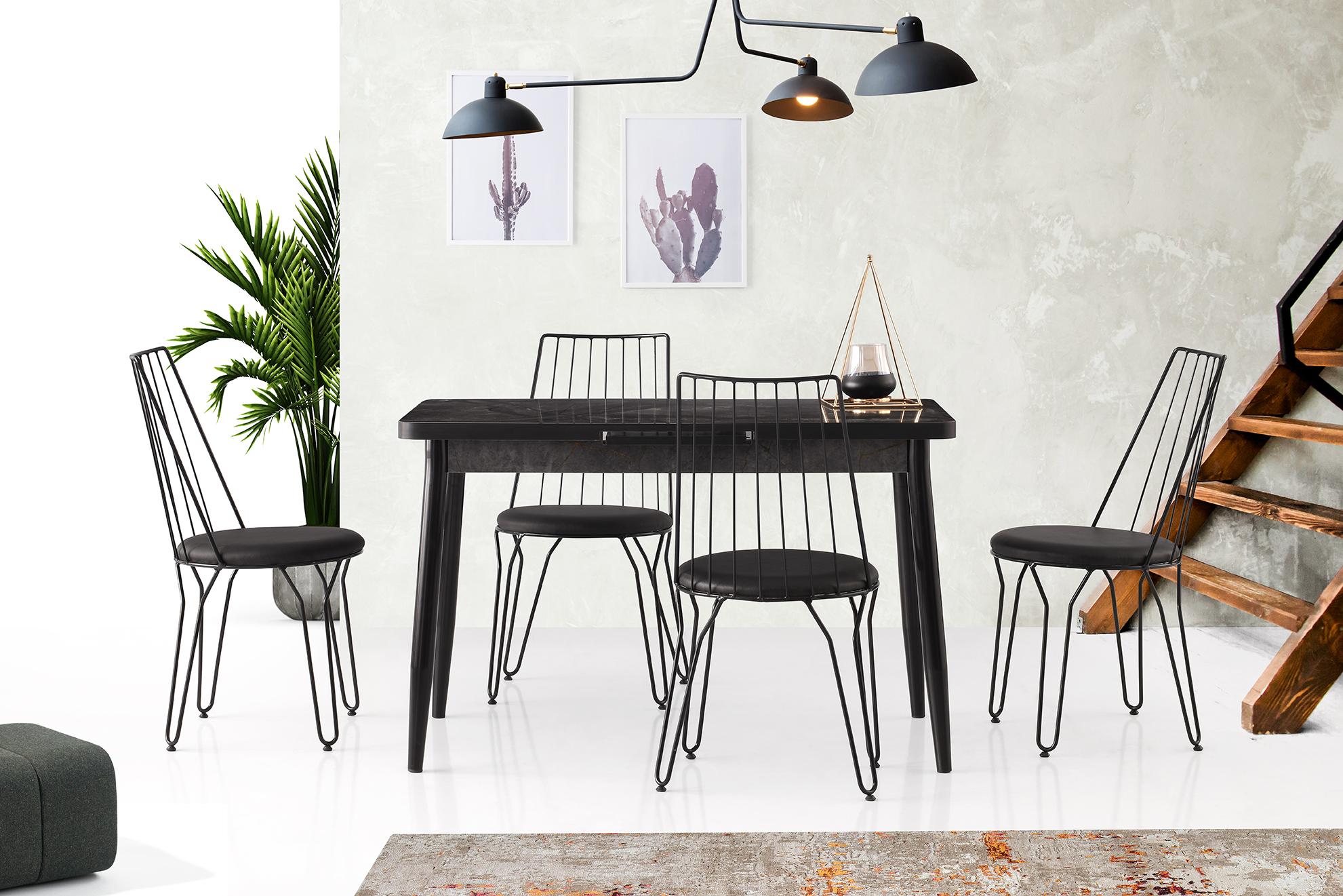 Elric Metal Ayak Metal Sandalye Siyah Mermer Desenli Elric Metal Ayak Metal Sandalye Siyah Mermer Desenli